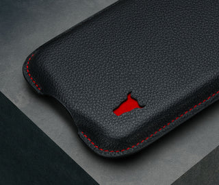 Black with Red Detail Leather Pouch Case for iPhone 6.7"