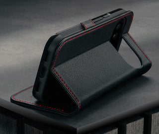 Black with Red Detail Leather Case for Google Pixel 10 Pro XL