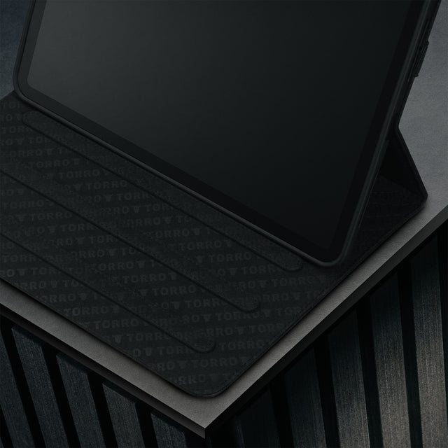 Multiple viewing stands in the Black with Red Detail Leather Case for Apple iPad Air 12.9
