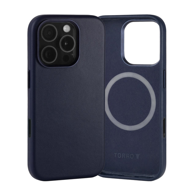 Blue Leather Slimline Bumper Case for iPhone 16 Pro Max