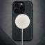 MagSafe charger on the Black Leather Slimline Bumper Case for iPhone 16 Pro