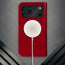 MagSafe charger attached to the Red Leather Case for iPhone 17 Pro