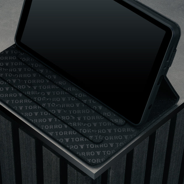 Microfibre lining in the Black with Red Stitching Leather Case for Samsung Galaxy Tab A9