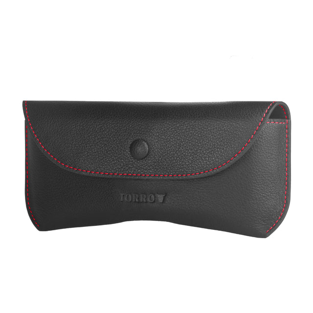 Black with Red Detail Leather Sunglasses Case