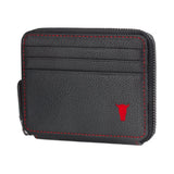 Leather Zipped Coin Purse with Card Holder - Black with Red Detail