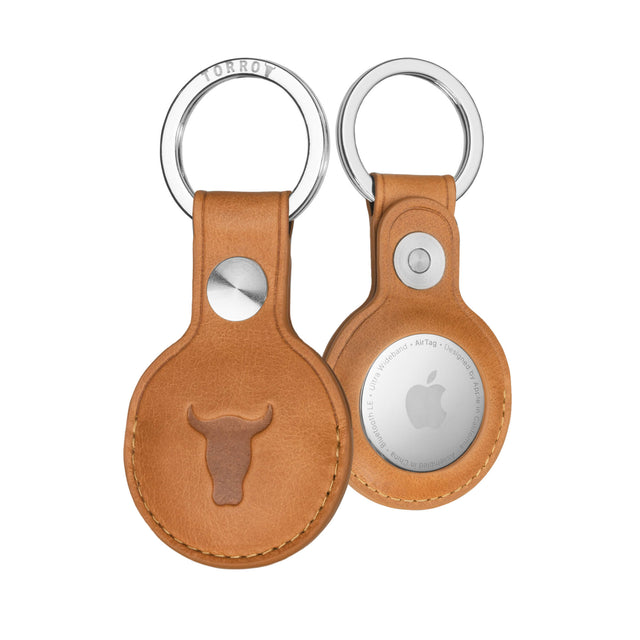 Tan Leather Apple AirTag Holder Keyring