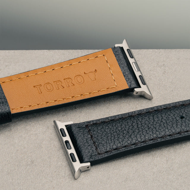 Black with Tan underside Leather Apple Watch Straps