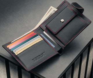 Inside of the Black with Red Detail Leather Wallet with Coin Pocket