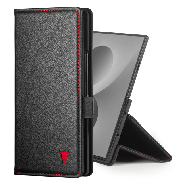 Black with Red Detail Leather Case for Samsung Galaxy Z Fold8 Ultra