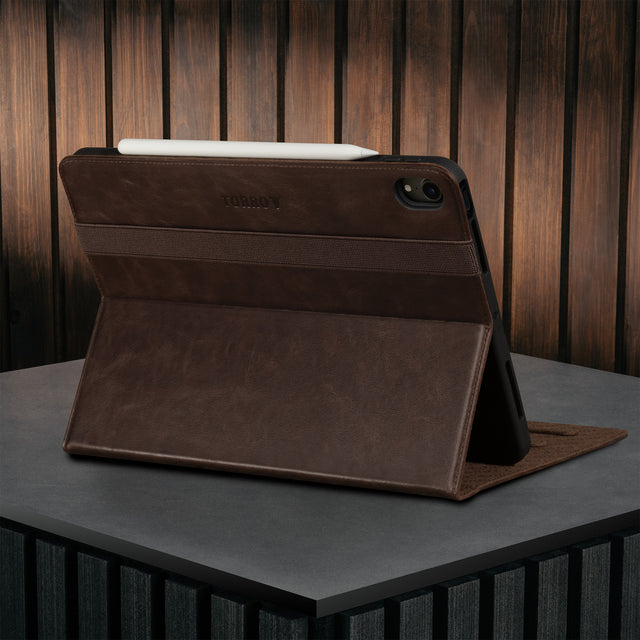 Stand function of the Dark Brown Leather Case for iPad Air 11