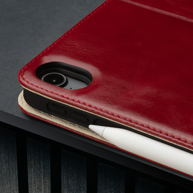 Camera cutout on the Red Leather Case for iPad Air 11
