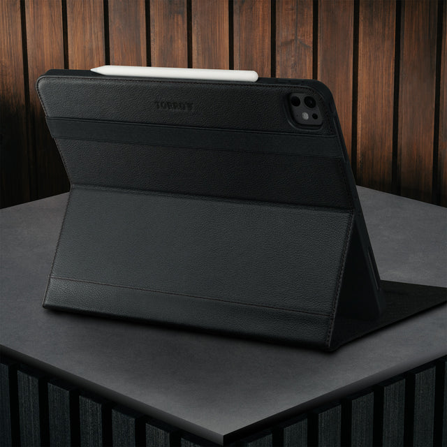 Built-in viewing stand of the Black Leather Case for Apple iPad Pro 12.9