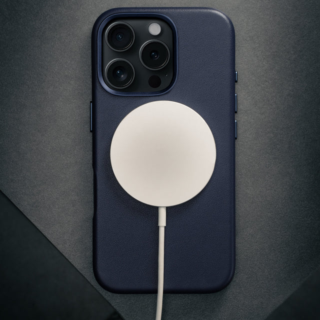Blue Leather Slimline Bumper Case for iPhone 16 Pro Max