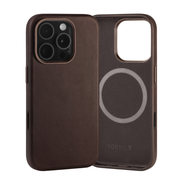 Dark Brown Leather Slimline Bumper Case for iPhone 16 Pro