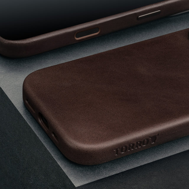 Dark Brown Leather Slimline Bumper Case for iPhone 16 Pro
