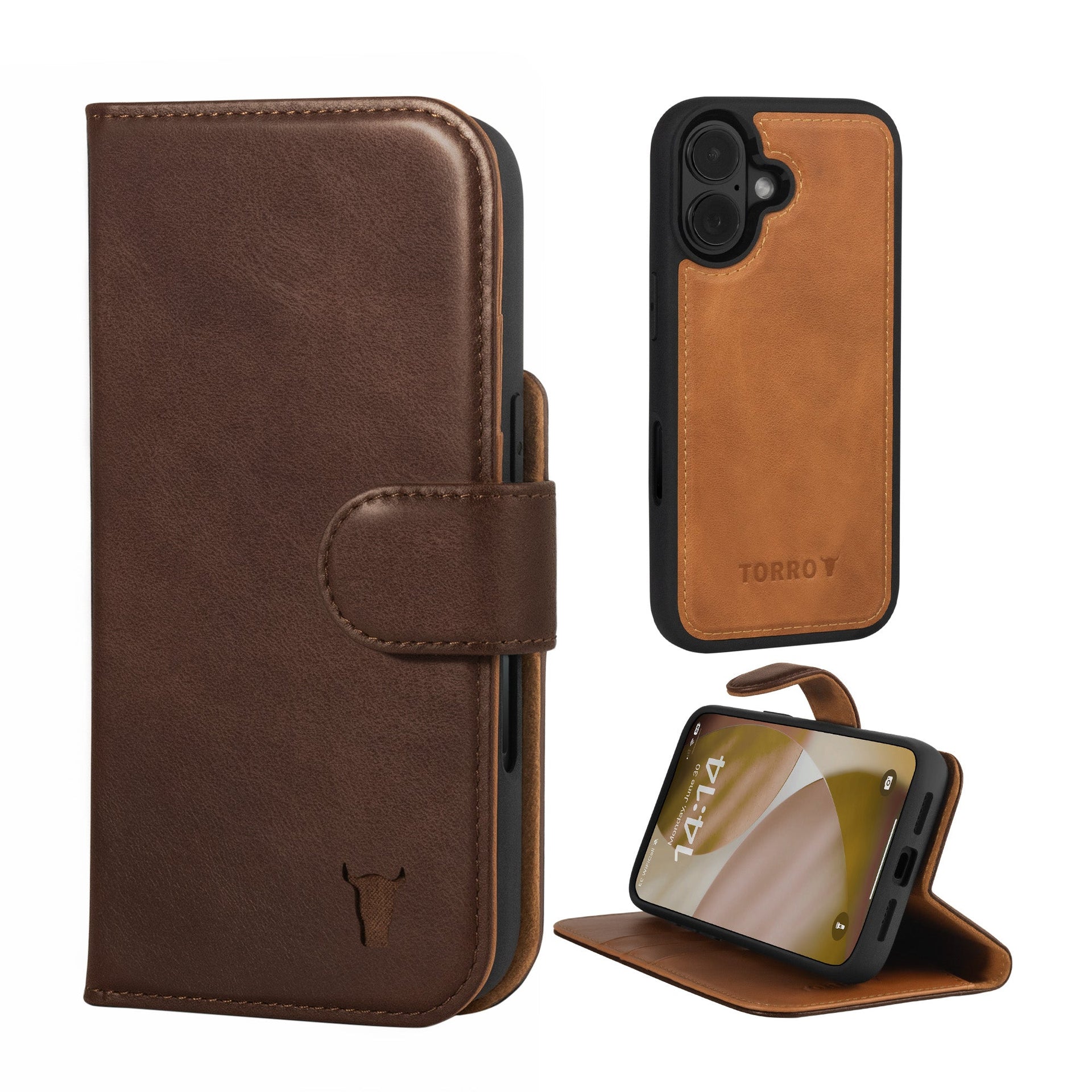 Étui Portefeuille En Cuir Véritable Pour IPhone 17 Pro 6.3" - Rabat Vertical, 2 Porte-cartes, Compatible MagSafe - Noir