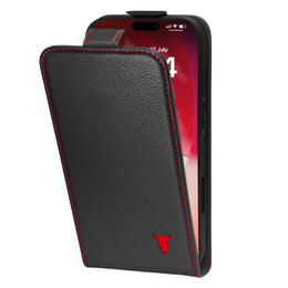 Black with Red Stitching Leather Flip Case for iPhone 17