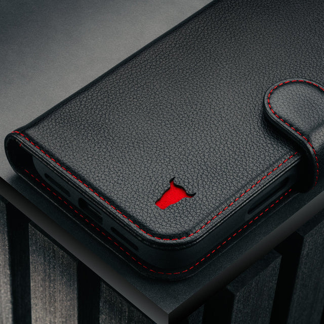 Black with Red Detail Leather Detachable Case for iPhone 17 Pro Max