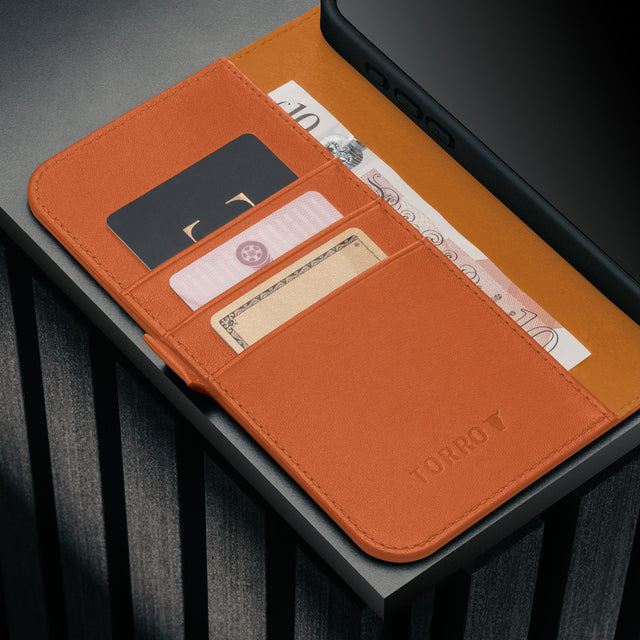 Card holder inside the Orange Leather Case for iPhone 17 Pro Max