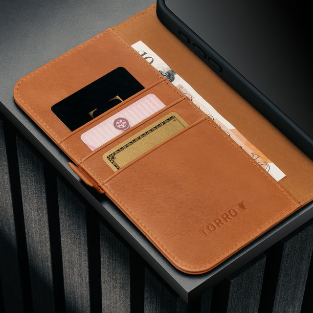 Card holder inside the Tan Leather Case for iPhone 17 Pro