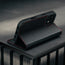 Stand function of the Black (with Red Detail) Leather Case for iPhone 17