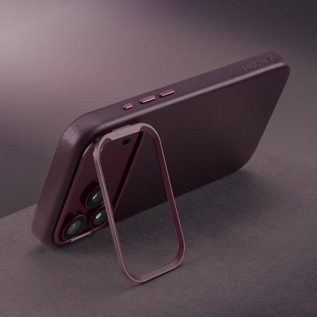 Camera stand function of the Dark Cherry Leather Bumper Case (with Camera Stand) for iPhone 18 Pro / 17 Pro