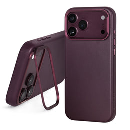 Dark Cherry Leather Bumper Case (with Camera Stand) for iPhone 18 / 17 Pro Max