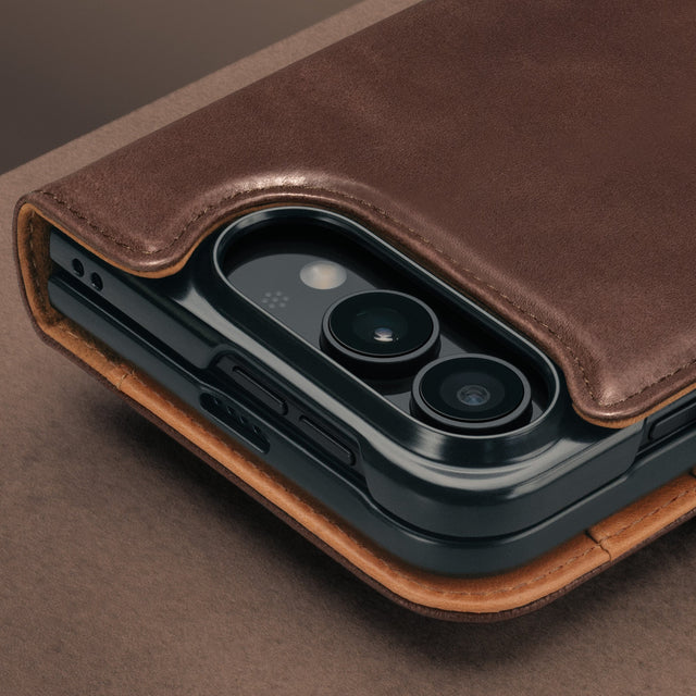 Camera cutout on the Dark Brown Leather 2-in-1 Detachable Wallet Case for iPhone Ultra