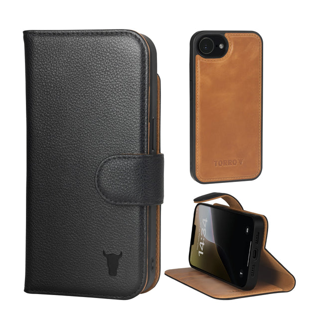 Black Leather Detachable Case for iPhone SE4