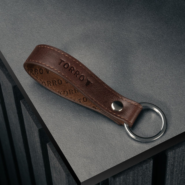 Contextual Front of Dark Brown Leather Keyring