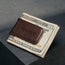 Dark Brown Leather Money Clip with banknotes