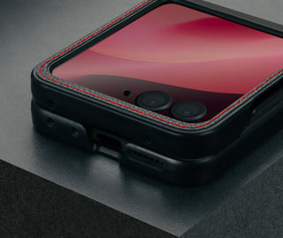 Black with Red Detail Leather Case for the Motorola Razr+