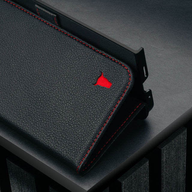 Black with Red Detail Leather Case for Google Pixel 10 Pro Fold