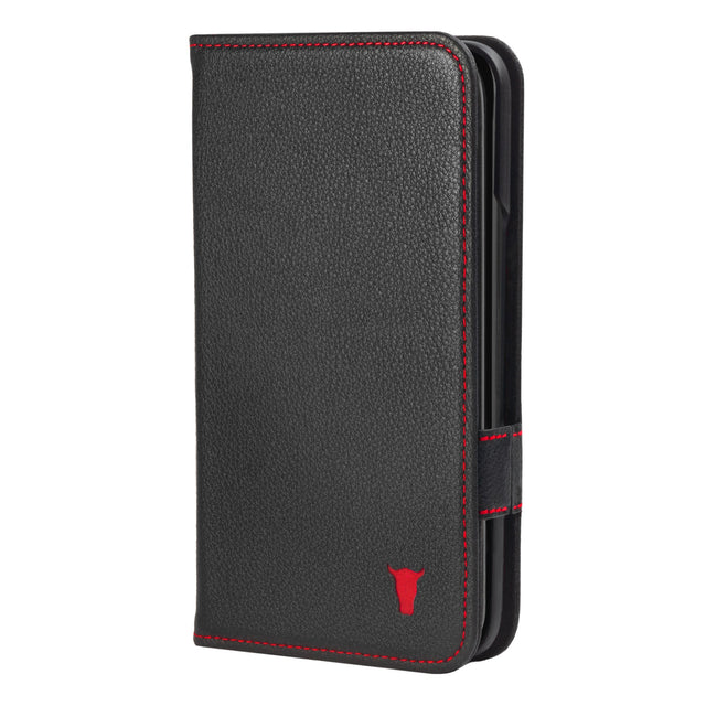 Black with Red Detail Leather Case for Google Pixel Fold 2