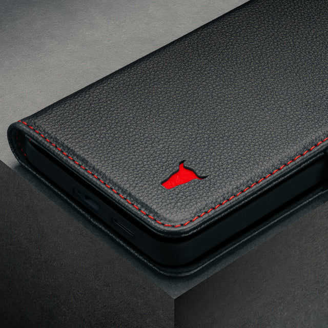 Black with Red Detail Leather Case for Galaxy A16