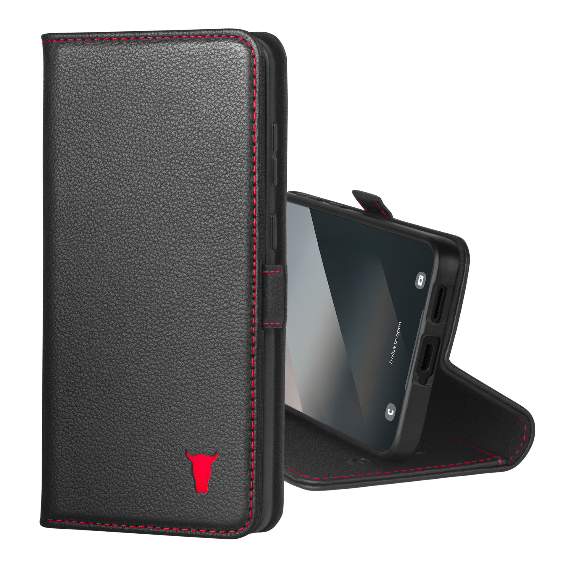 TORRO Galaxy A16 Leather Case (with Stand Function) - Black with Red Detail TORRO Galaxy A16 Leather Case (with Stand Function) - Black with Red Detail