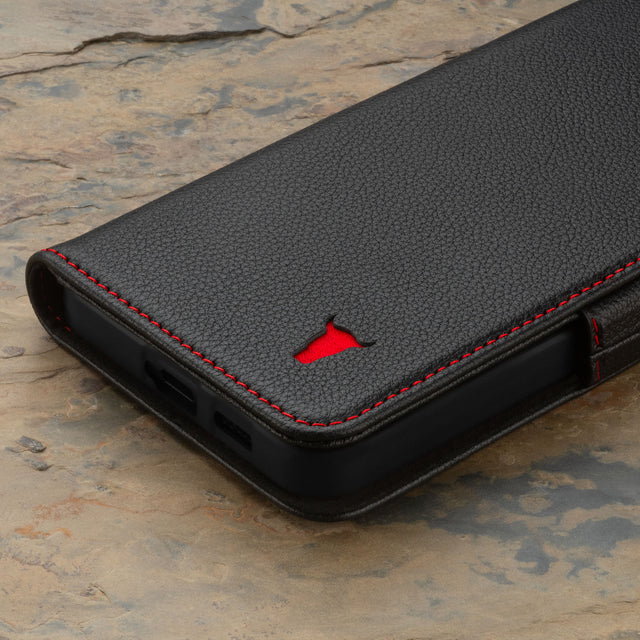 TORRO Galaxy S24 FE Leather Case (with Stand function) - Black with Red Detail TORRO Galaxy S24 FE Leather Case (with Stand function) - Black with Red Detail