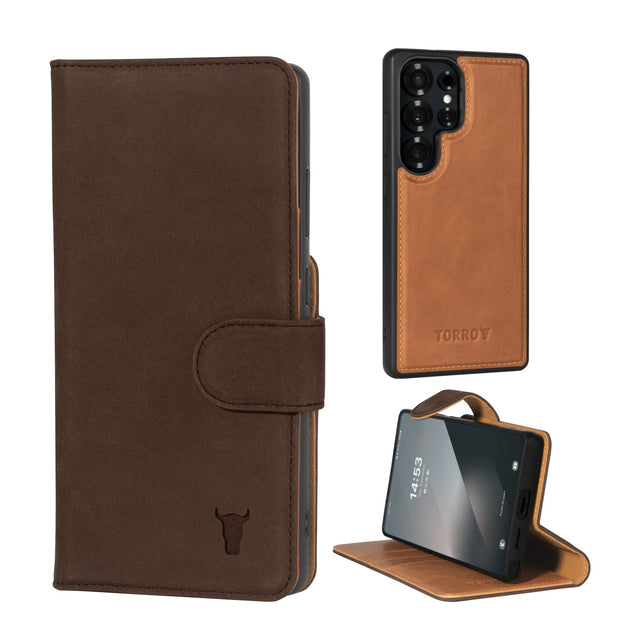 Dark Brown Nubuck Leather Detachable Case for Galaxy S25 Ultra