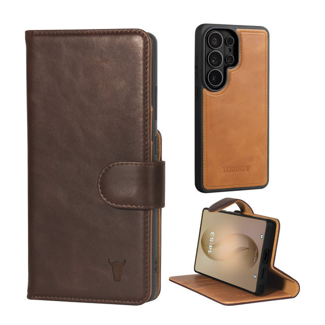 Dark Brown Leather Detachable Case for Galaxy S26 Ultra