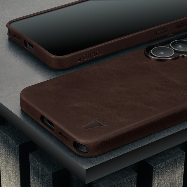 Dark Brown Leather Bumper Case for Galaxy S26 Ultra