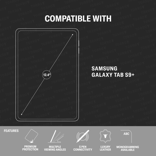 Model compatibility and features of the Black with Red Detail Leather Case for Samsung Galaxy Tab S9+ / S9 FE+