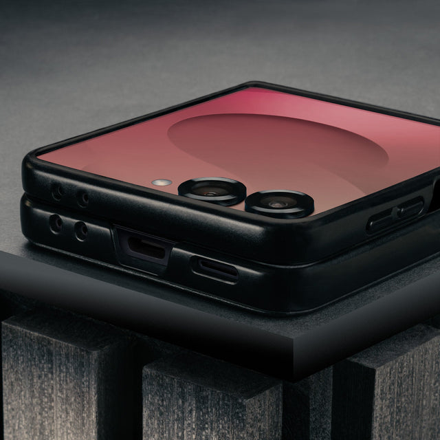Black with Red Detail Leather Case for Galaxy  Flip7