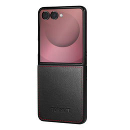 Black with Red Detail Leather Case for Galaxy  Flip7