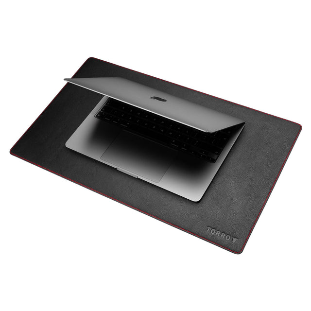 Small Black with Red Detail Leather Desk Mat