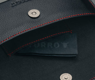 Pocket inside the Black with Red Detail Leather Sunglasses Case