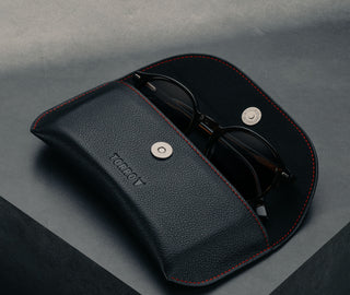 Black with Red Detail Leather Sunglasses Case
