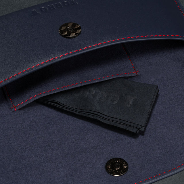 Pocket inside the Navy Blue Leather Sunglasses Case
