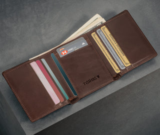 Card slots inside the Dark Brown Trifold Leather Wallet