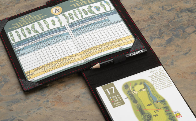 Leather Golf Scorecard Holder and Yardage Book Cover Feature Focus