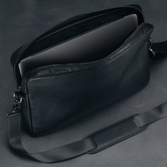 Inside pocket in the Black Leather Messenger Bag